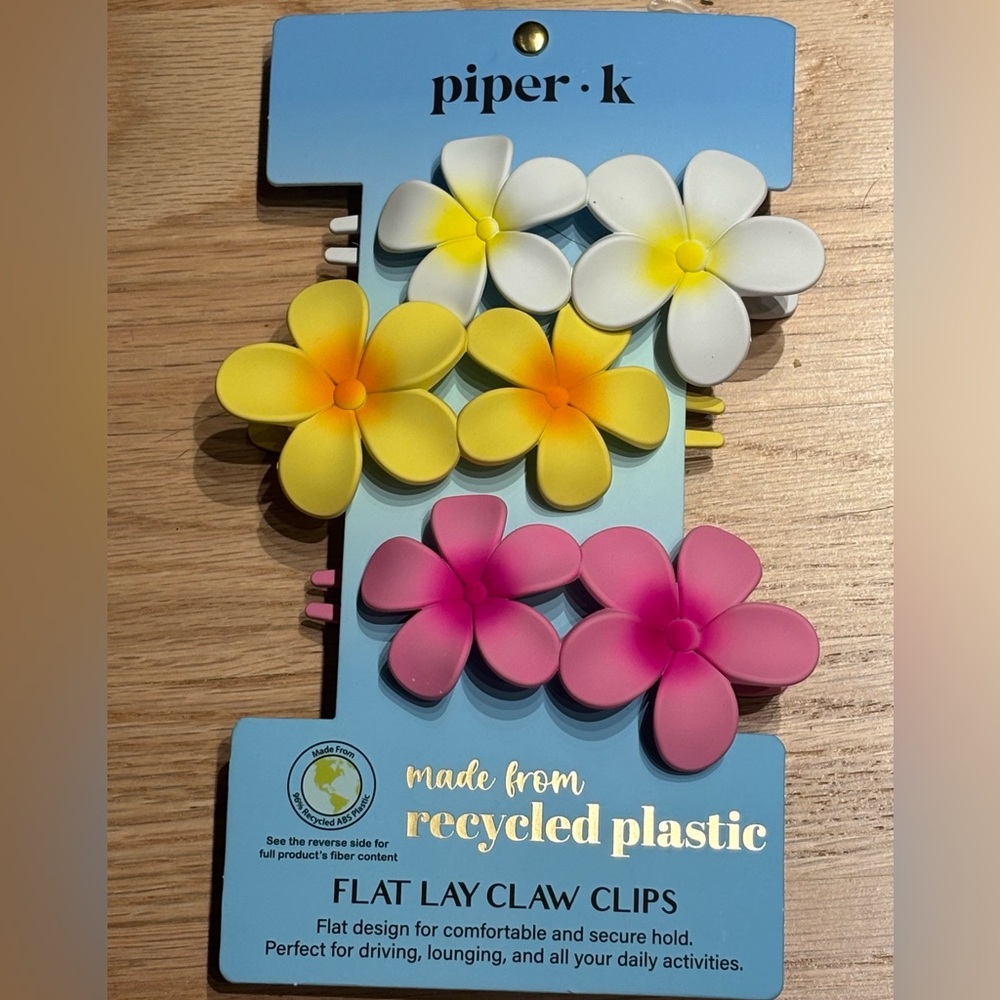 NWT Piper K Tropical Plumeria Flower Flat Lay Claw Clips - White, Yellow, Pink